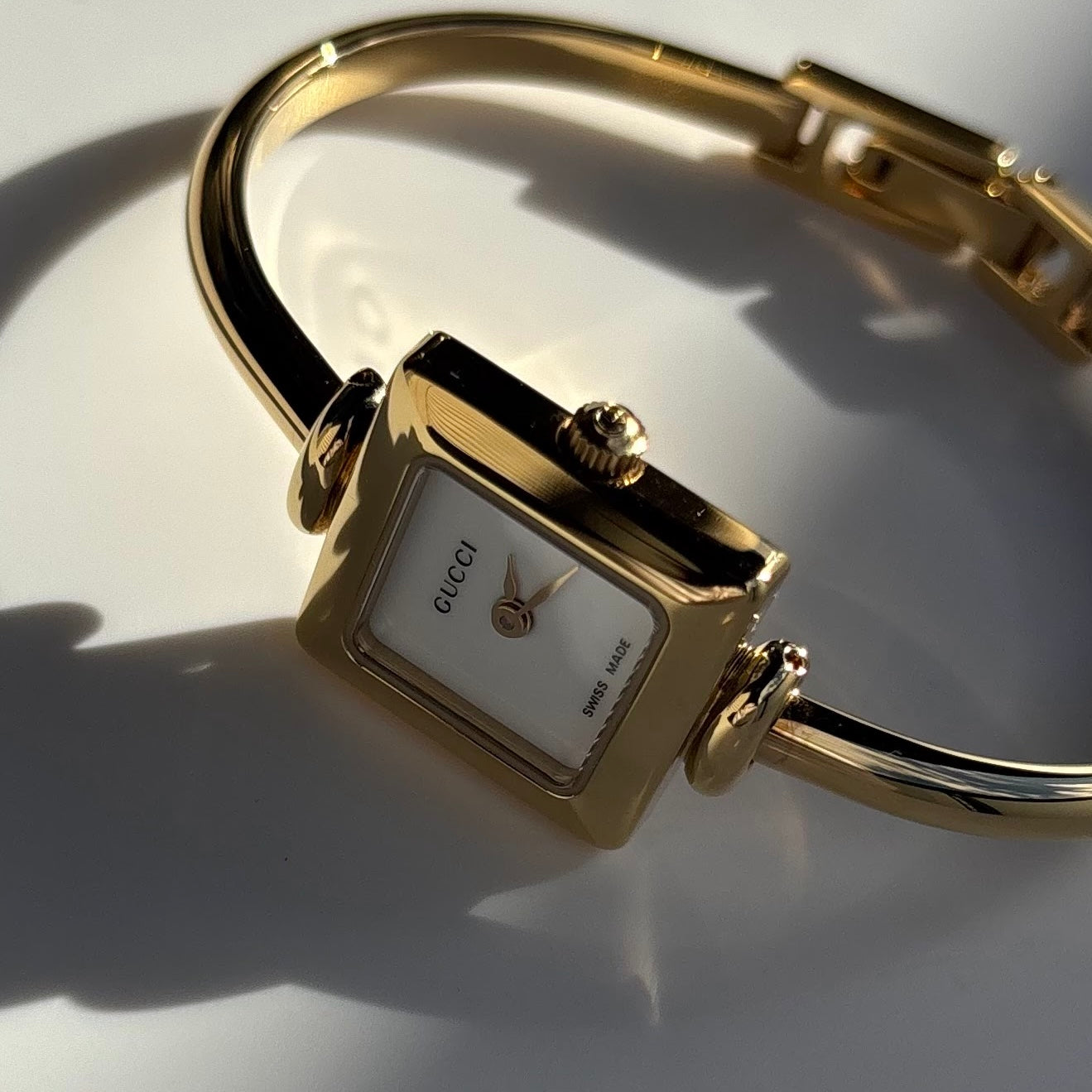 Gucci 1990s Square Dial Gold Plated Bangle Watch