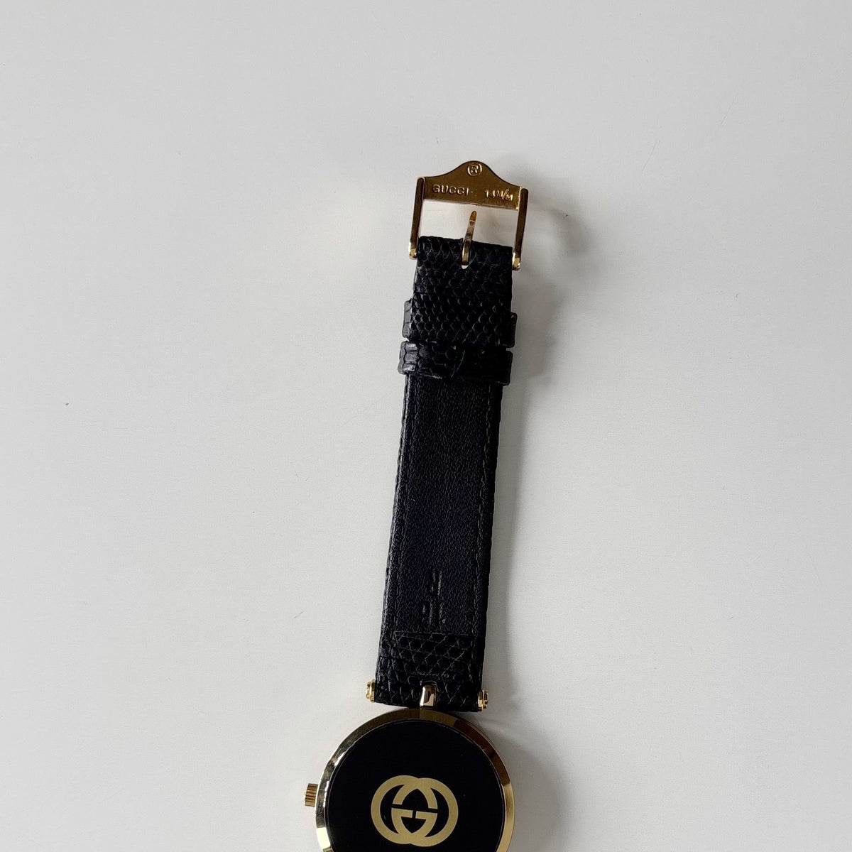 Gucci 1980s Round Black Dial Gold-Plated Watch (Large)