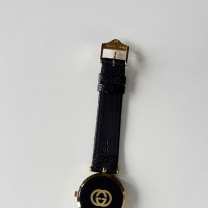 Gucci 1980s Round Black Dial Gold-Plated Watch (Large)