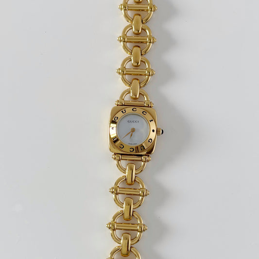 Gucci 1990s Seashell Dial Gold Plated Watch