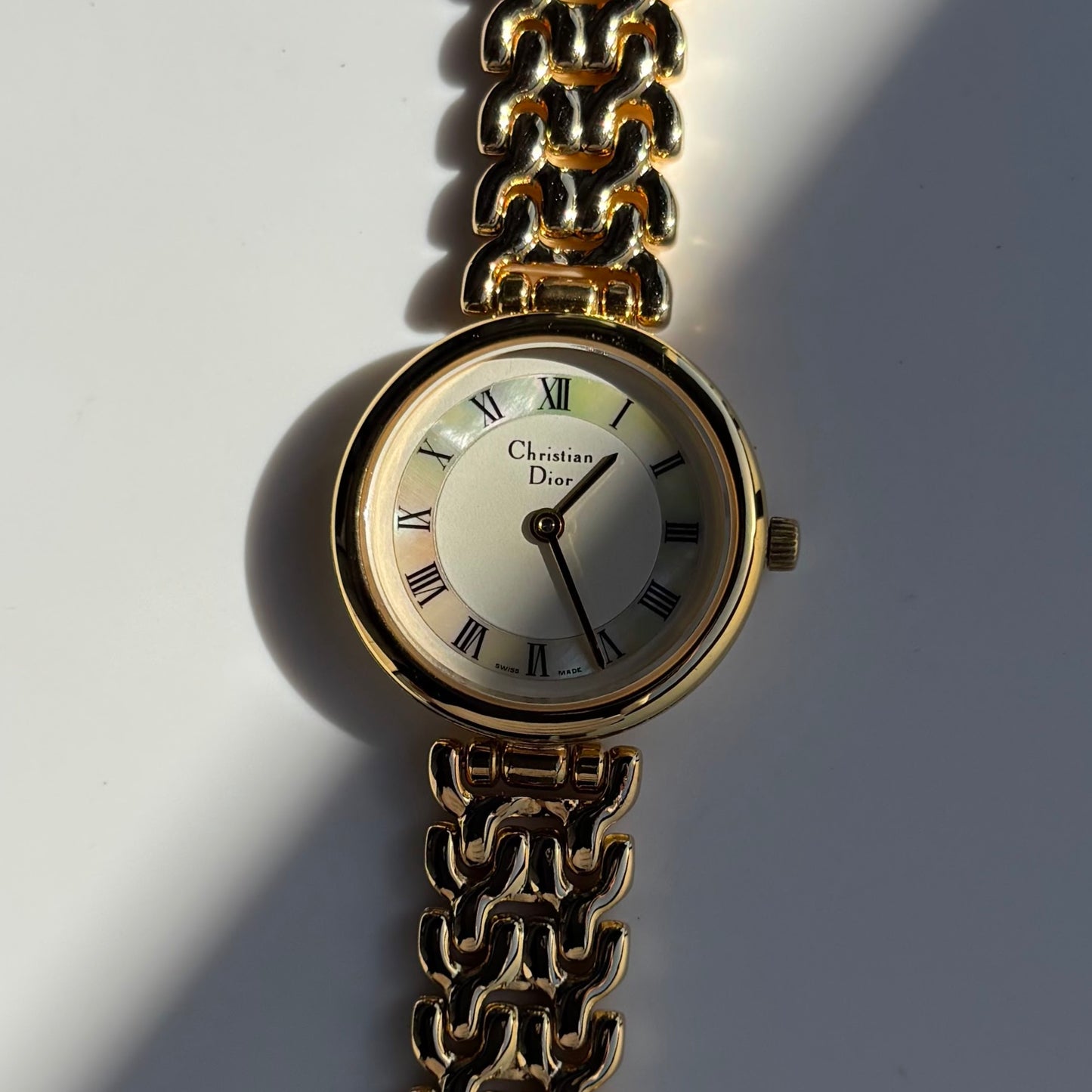 Dior 1990s Seashell Round Dial Gold Plated Watch