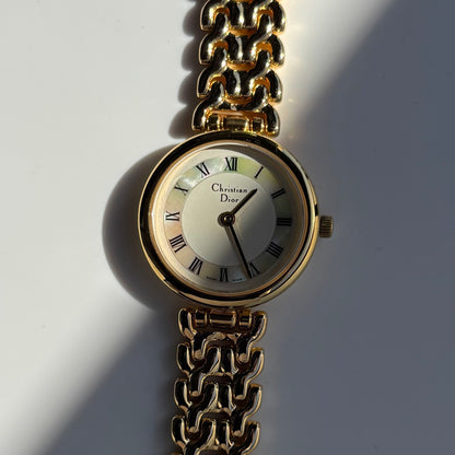 Dior 1990s Seashell Round Dial Gold Plated Watch