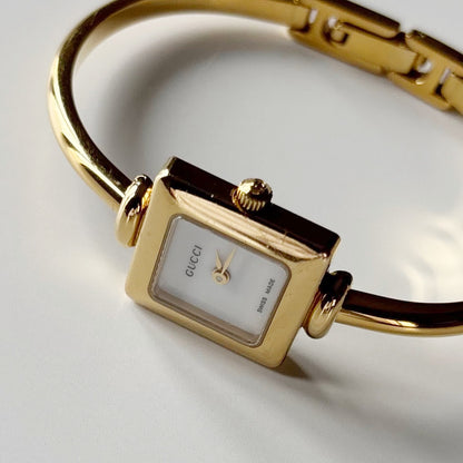 Gucci 1990s Square Dial Gold Plated Bangle Watch