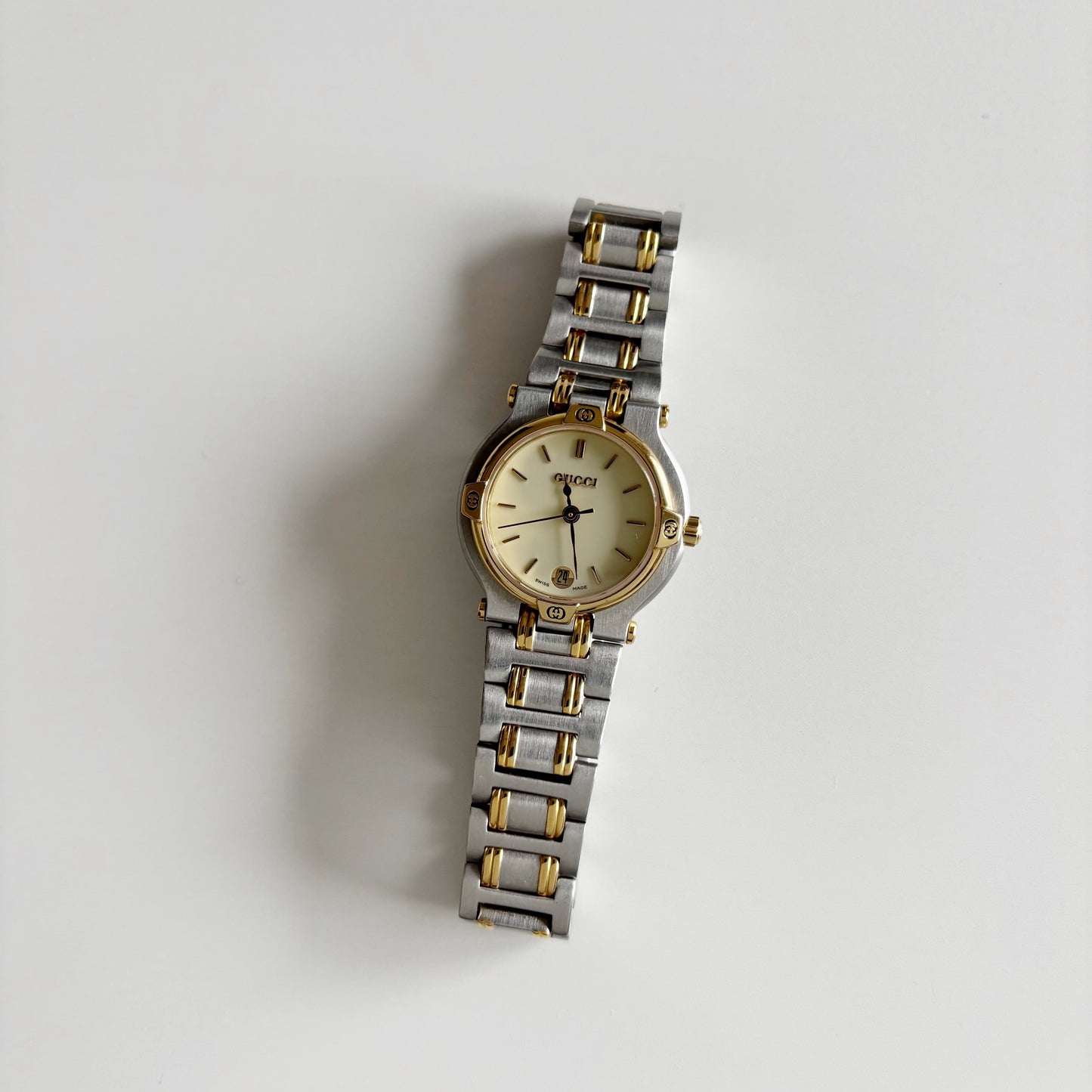 Gucci 1990s Date Round Dial Two Tone Watch