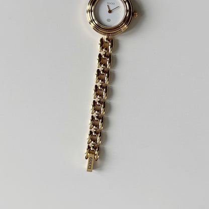 Gucci 1990s Interchangeable Bezel Gold Plated Rice Chain Watch with 6 bezels, case (165mm)