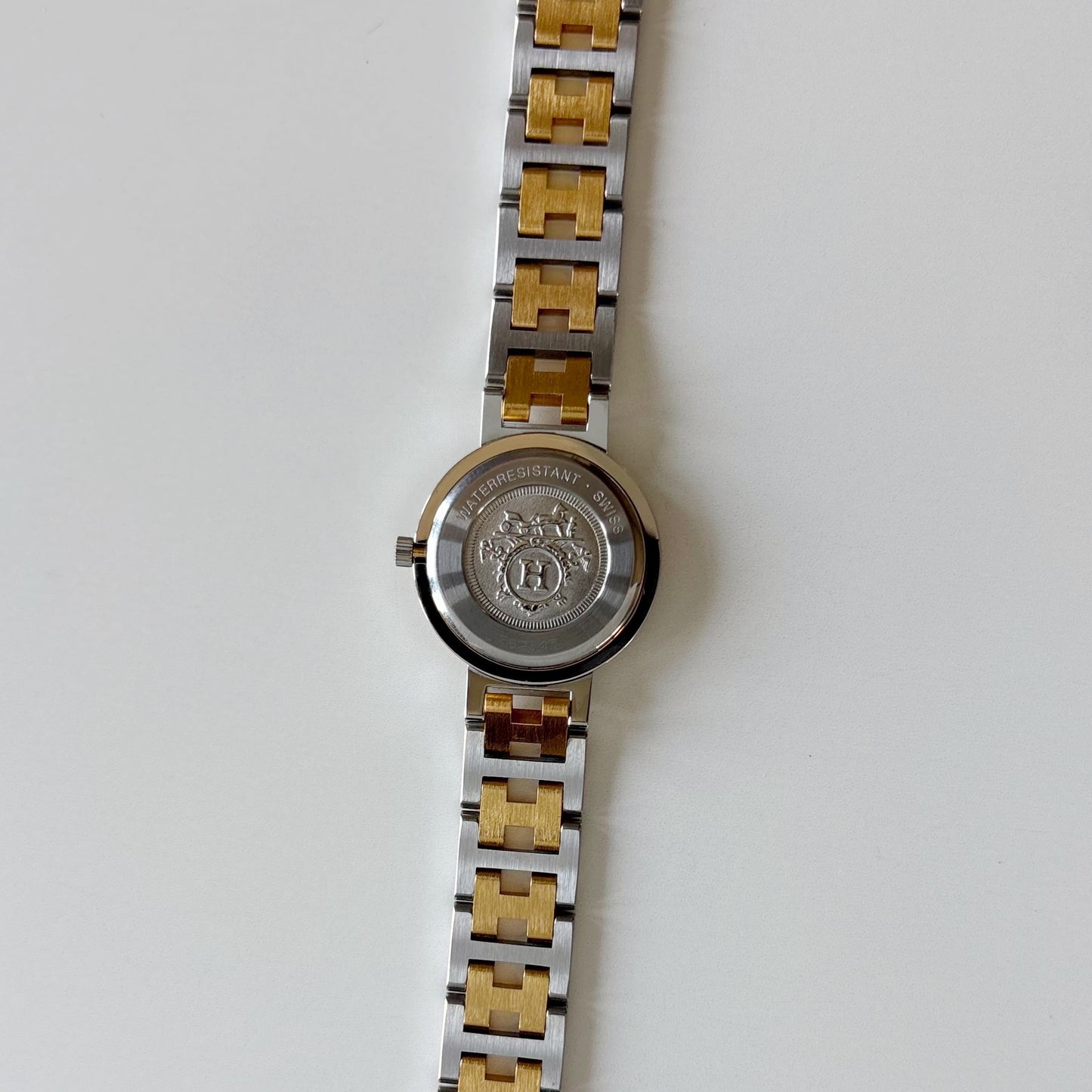 Hermes 1990s Clipper Round Dial Two Tone Gold Plated Watch