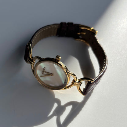 Gucci 1990s Seashell Dial Gold Plated Horsebit Watch