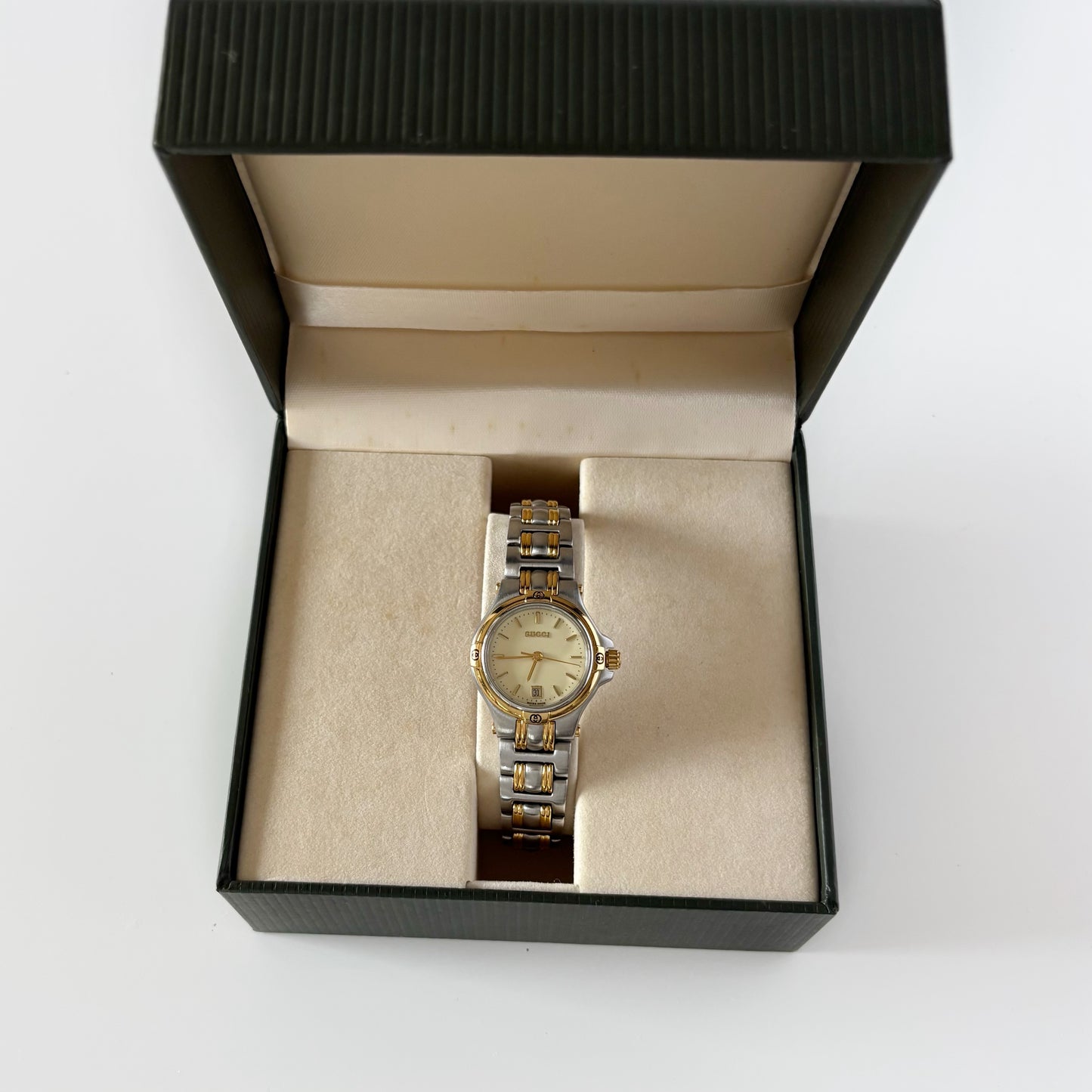 Gucci 1990s Date Round Dial Two Tone Watch