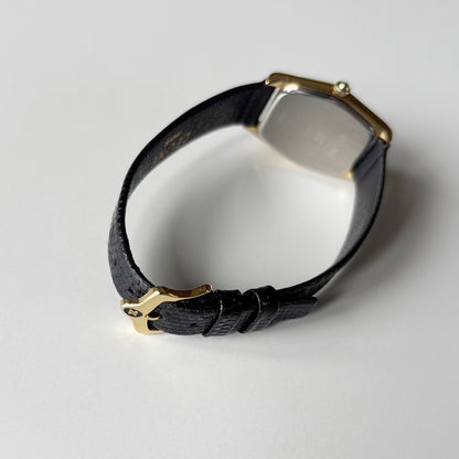 Celine 1980s Black Dial Gold Plated Watch