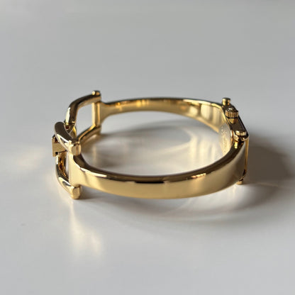 Gucci 1990s Gold Rectangular Dial Gold Plated Bangle Watch