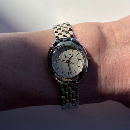 Dior 1990s Date Round Dial Two Tone Watch