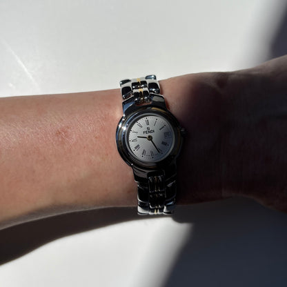 Fendi 1990s Date Round Dial Two Tone Watch