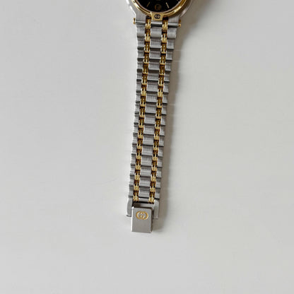 Gucci 1990s Black Dial Gold Plated Two Tone Watch