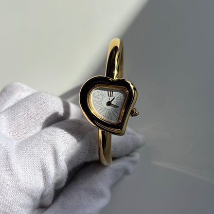 Yves Saint Laurent 1990s Heart Shaped Dial Gold Plated Bangle Watch