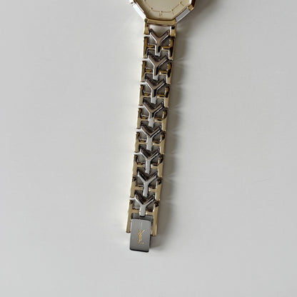 Yves Saint Laurent 1990s Octagon Gold Plated Two Tone Watch