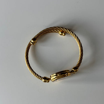 Gucci 1990s Black Dial Gold Plated Cable Bangle Watch