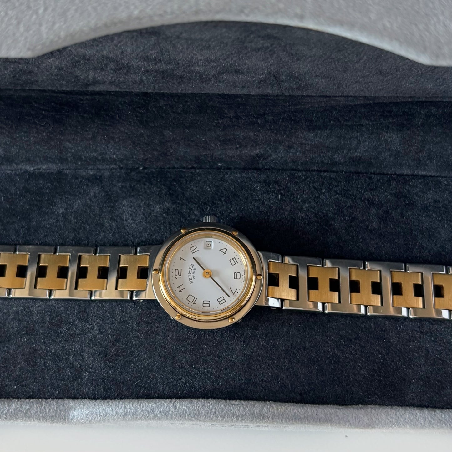 Hermes 1990s Clipper Round Dial Two Tone Watch