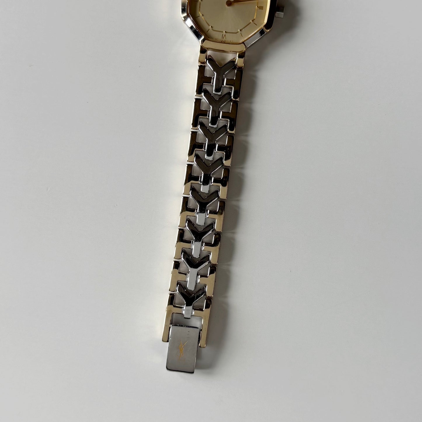 Yves Saint Laurent 1990s Octagon Gold Plated Two Tone Watch