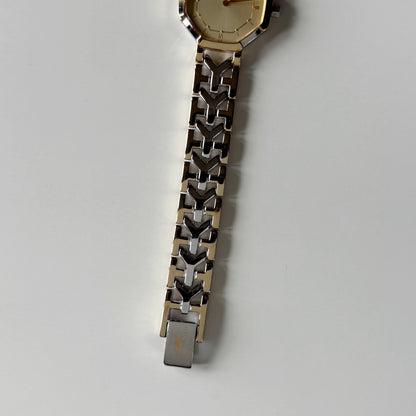 Yves Saint Laurent 1990s Octagon Gold Plated Two Tone Watch