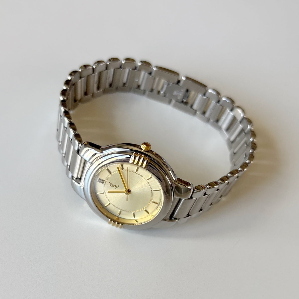 Yves Saint Laurent 1990s Round Dial Two-Tone Gold-Plated Watch (Large)