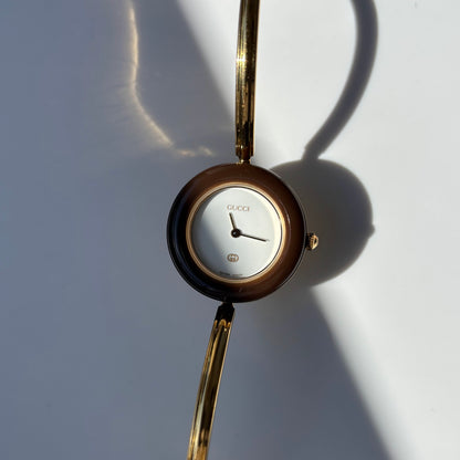 Gucci 1990s Interchangeable Bezel Gold Plated Bangle Watch with 12 bezels, case