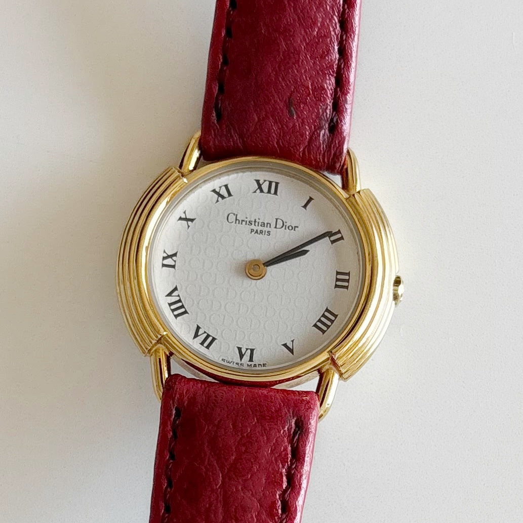Dior 1990s CD Logo Round Dial Gold Plated Watch