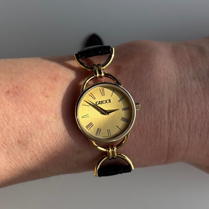 Gucci 1990s Gold Dial Horsebit Gold Plated Watch