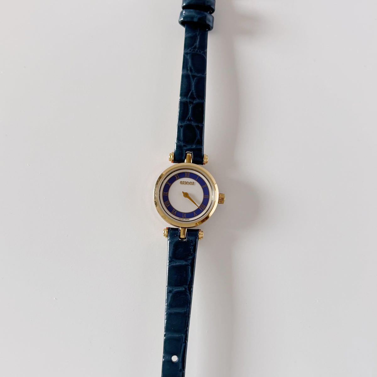 Gucci 1990s Sherry Round Dial Blue Watch