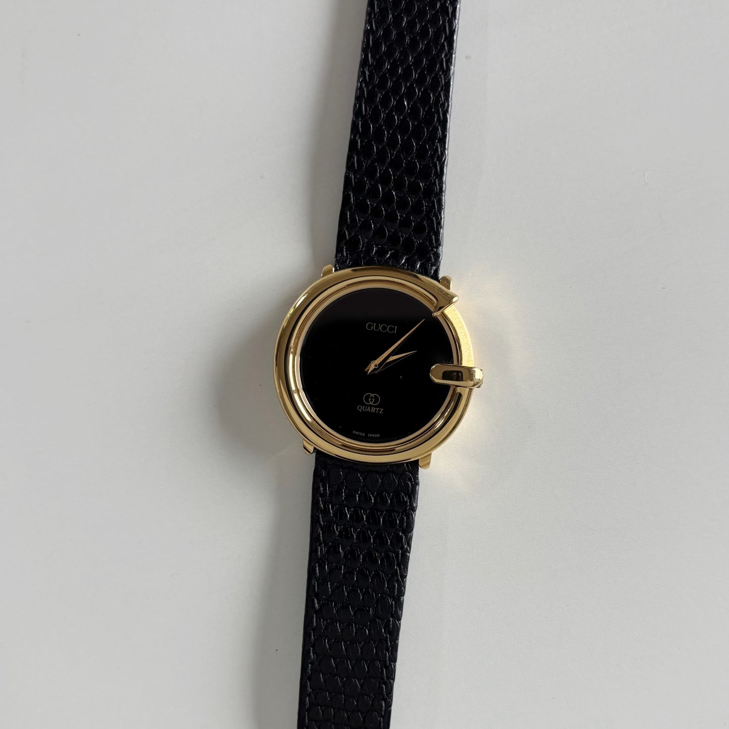Gucci 1980s Black G Dial Gold Plated Watch (Large)
