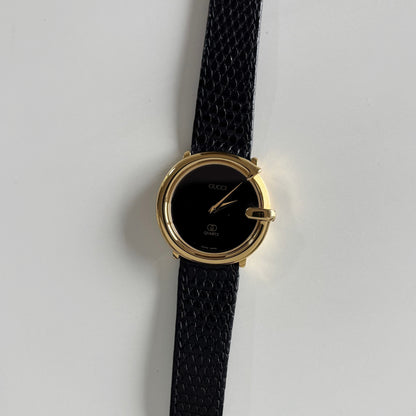 Gucci 1980s Black G Dial Gold Plated Watch (Large)