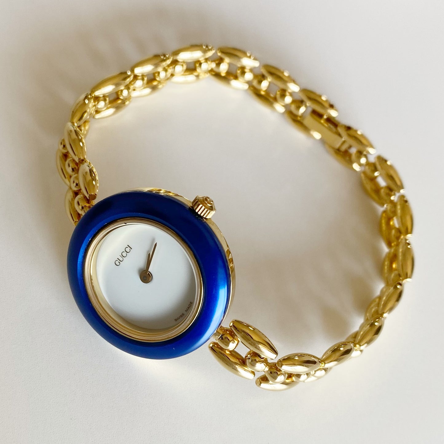 Gucci 1990s Interchangeable Bezel Gold Plated Watch with 6 bezels, case (178mm)