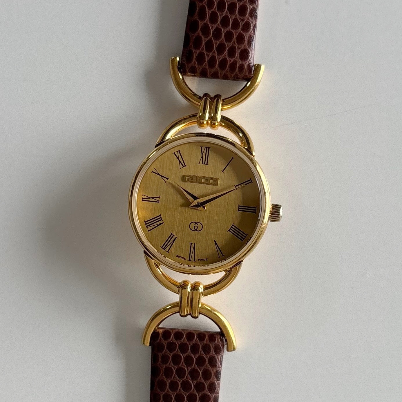 Gucci 1990s Gold Dial Gold Plated Horsebit Watch