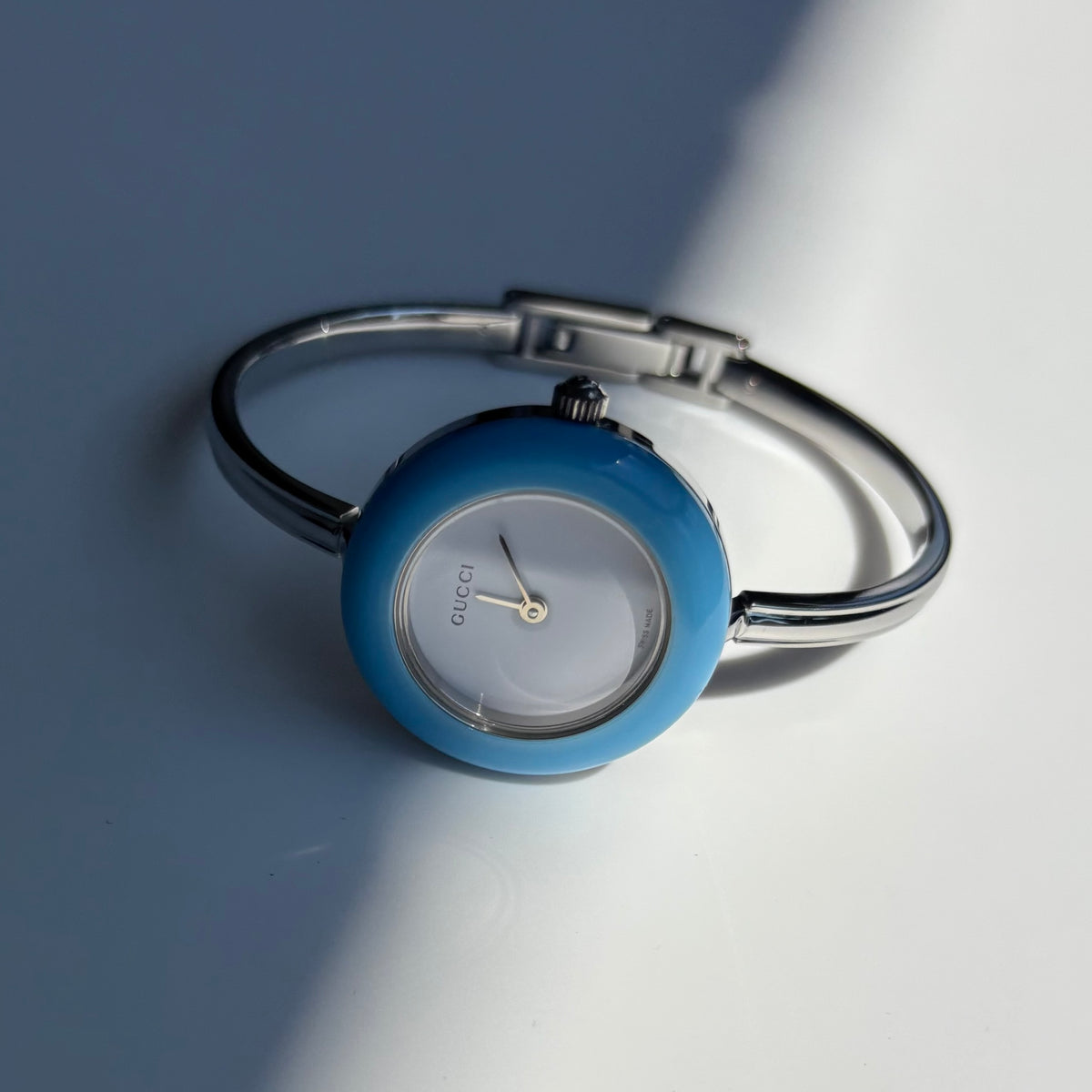 Gucci 1990s Interchangeable Bezel Stainless steel Bangle Watch with 12 bezels, case (Small)