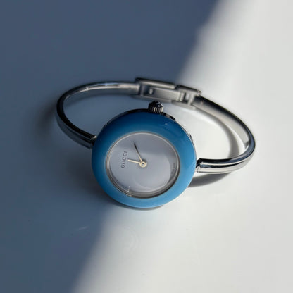 Gucci 1990s Interchangeable Bezel Stainless steel Bangle Watch with 12 bezels, case (Small)