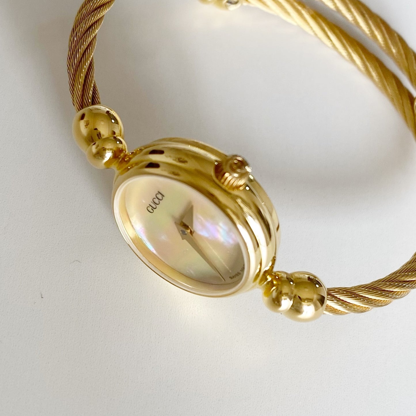 Gucci 1990s Seashell Dial Gold Plated Bangle Watch