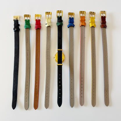 Fendi 1990s Interchangeable Belt Gold Plated Watch with 9 straps, case