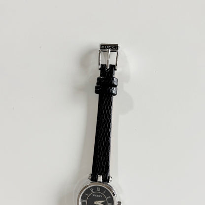 Gucci 1990s Black Round Dial Silver Watch