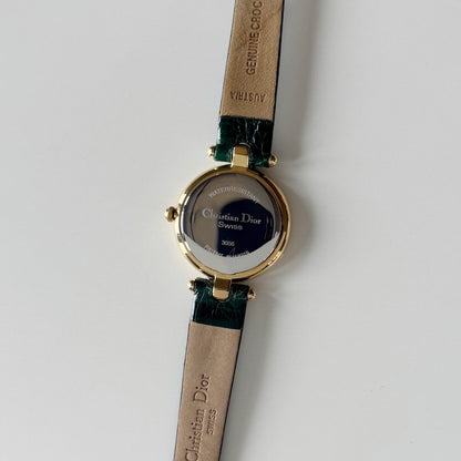 Dior 1990s Round Dial Interchangeable strap Gold Plated Watch with 3 straps, case