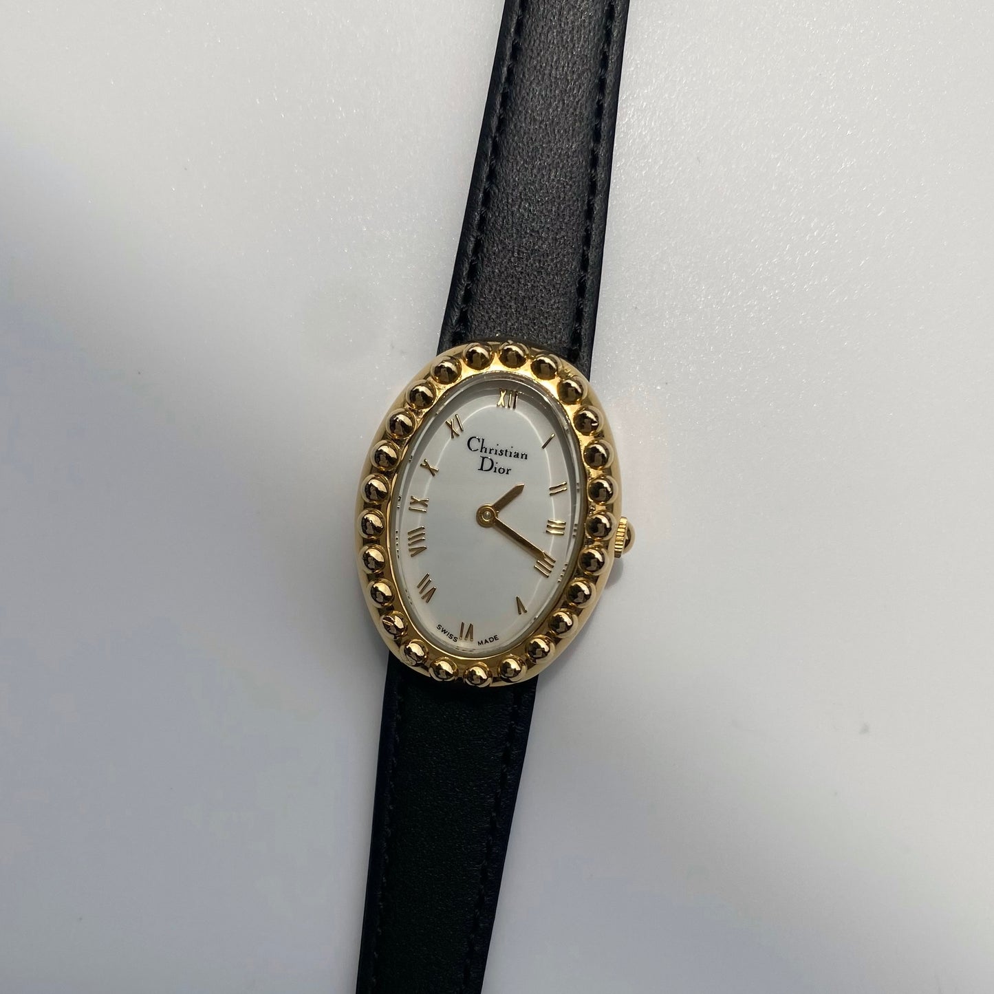 Dior 1990s Baignoire Gold Plated Leather Watch