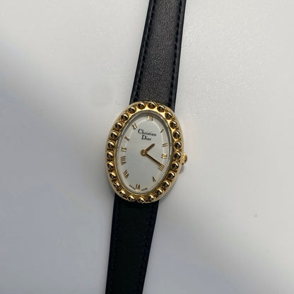 Dior 1990s Baignoire Gold Plated Leather Watch