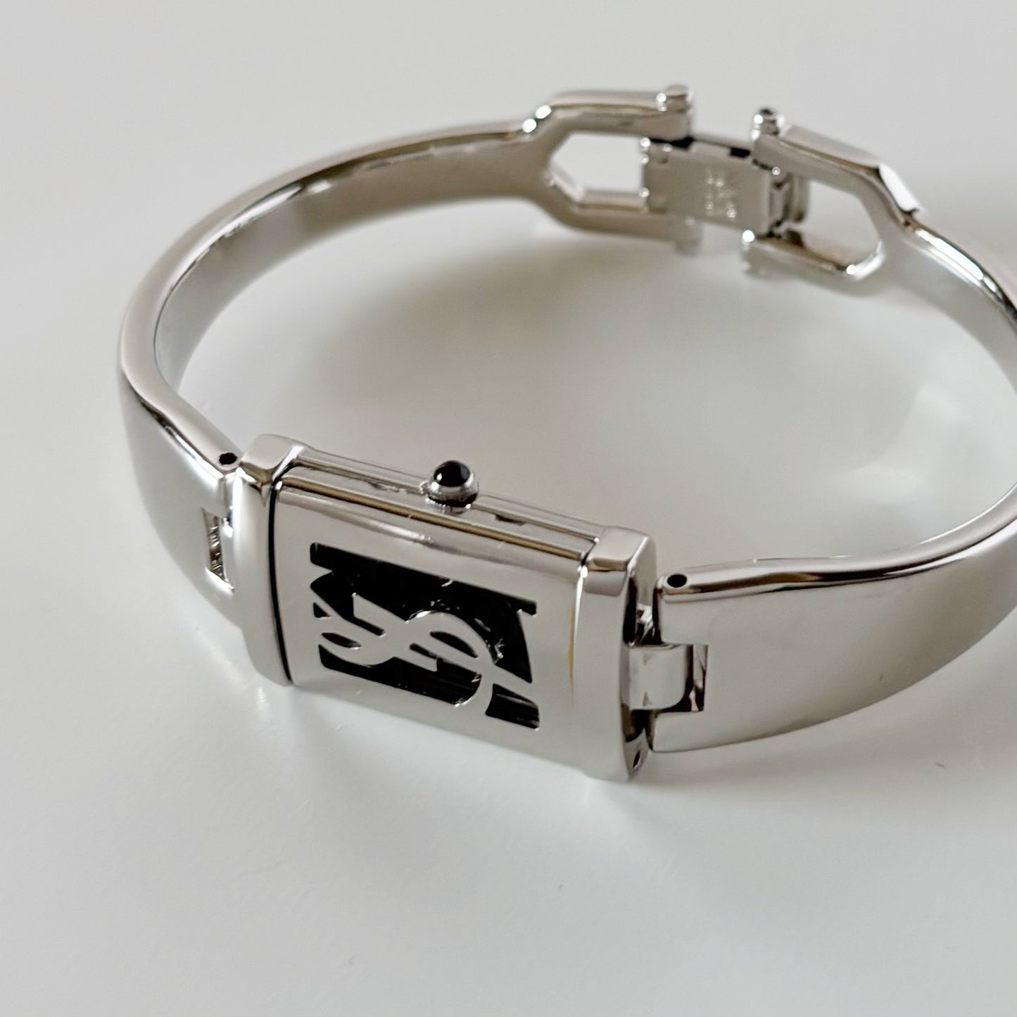 Yves Saint Laurent 1990s Black Dial Silver Bangle Watch