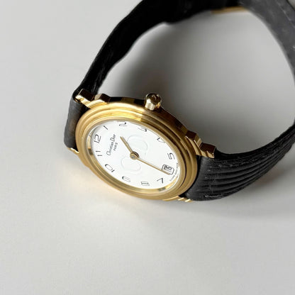 Dior 1990s Date Round Dial Gold Plated Watch