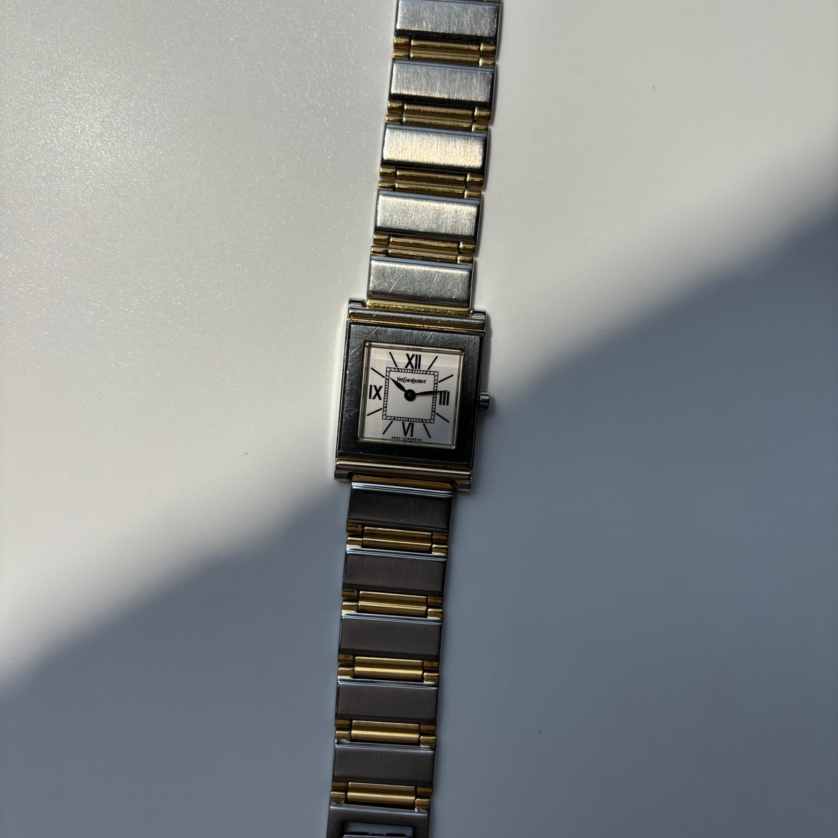 Yves Saint Laurent 1990s Square Dial Two Tone Gold Plated Watch