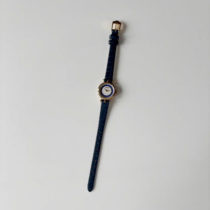 Gucci 1990s Blue Round Dial Gold Plated Watch