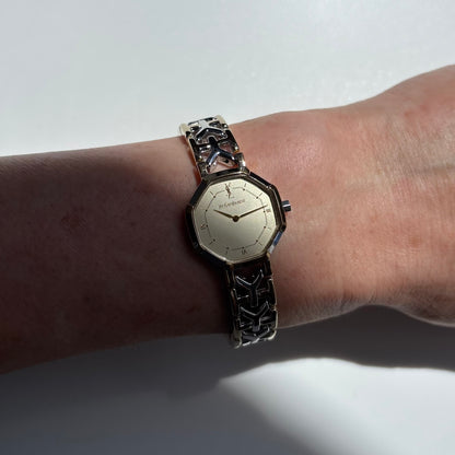 Yves Saint Laurent 1990s Octagon Gold Plated Two Tone Watch