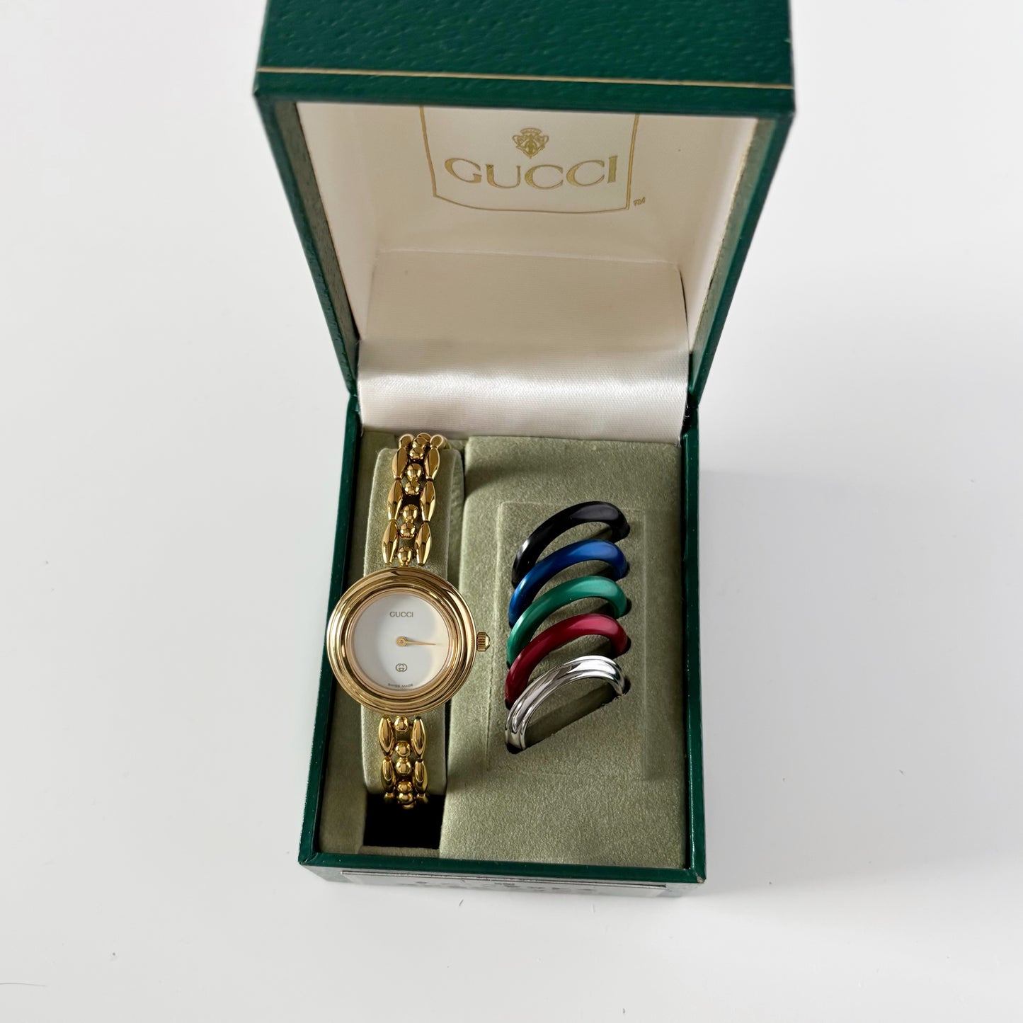 Gucci 1990s Interchangeable Bezel Gold Plated Watch with 6 bezels, case (165mm)