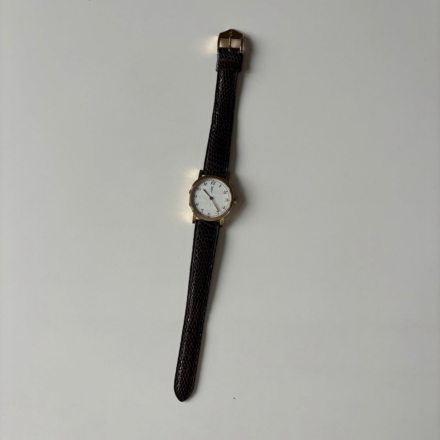 Yves Saint Laurent 1990s YSL Logo Round Dial Gold Plated Watch