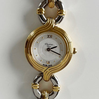 Dior 1990s Round Dial Two Tone Watch