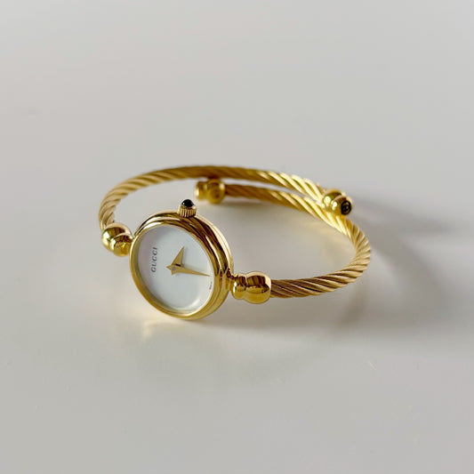 Gucci 1990s Seashell Dial Gold Plated Cable Bangle Watch