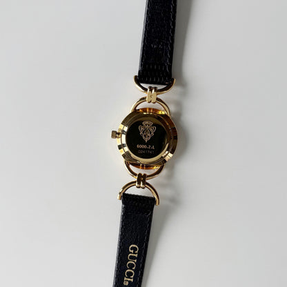 Gucci 1990s Black Dial Horsebit Gold Plated Watch